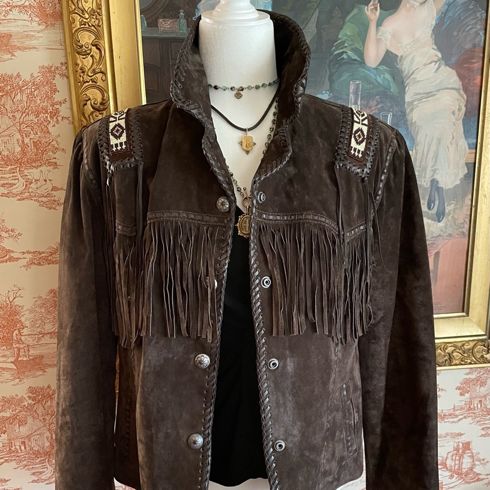 Scully NWOT Suede Fringe Jacket with Embroidery
